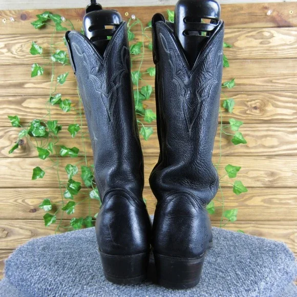 Dan Post Men's 10.5D Black Leather Cowboy‎ Western Boots Stitch Detail